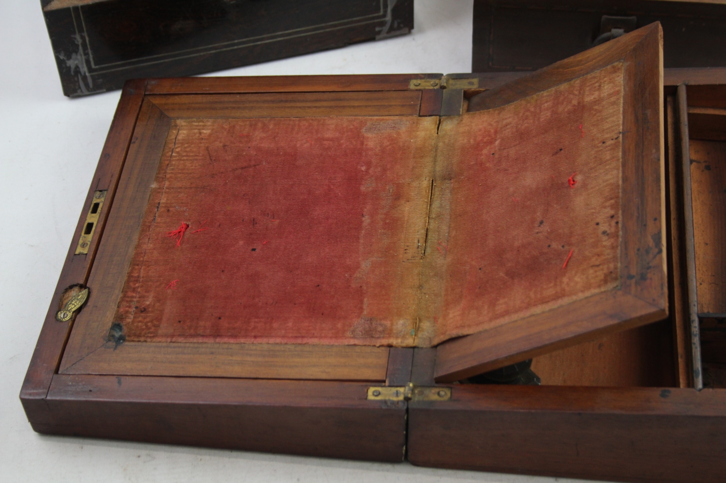 Wooden Box Job Lot Antique Writing Boxes Inlay Gilt Leather For Restoration x 3 - Bild 5 aus 8