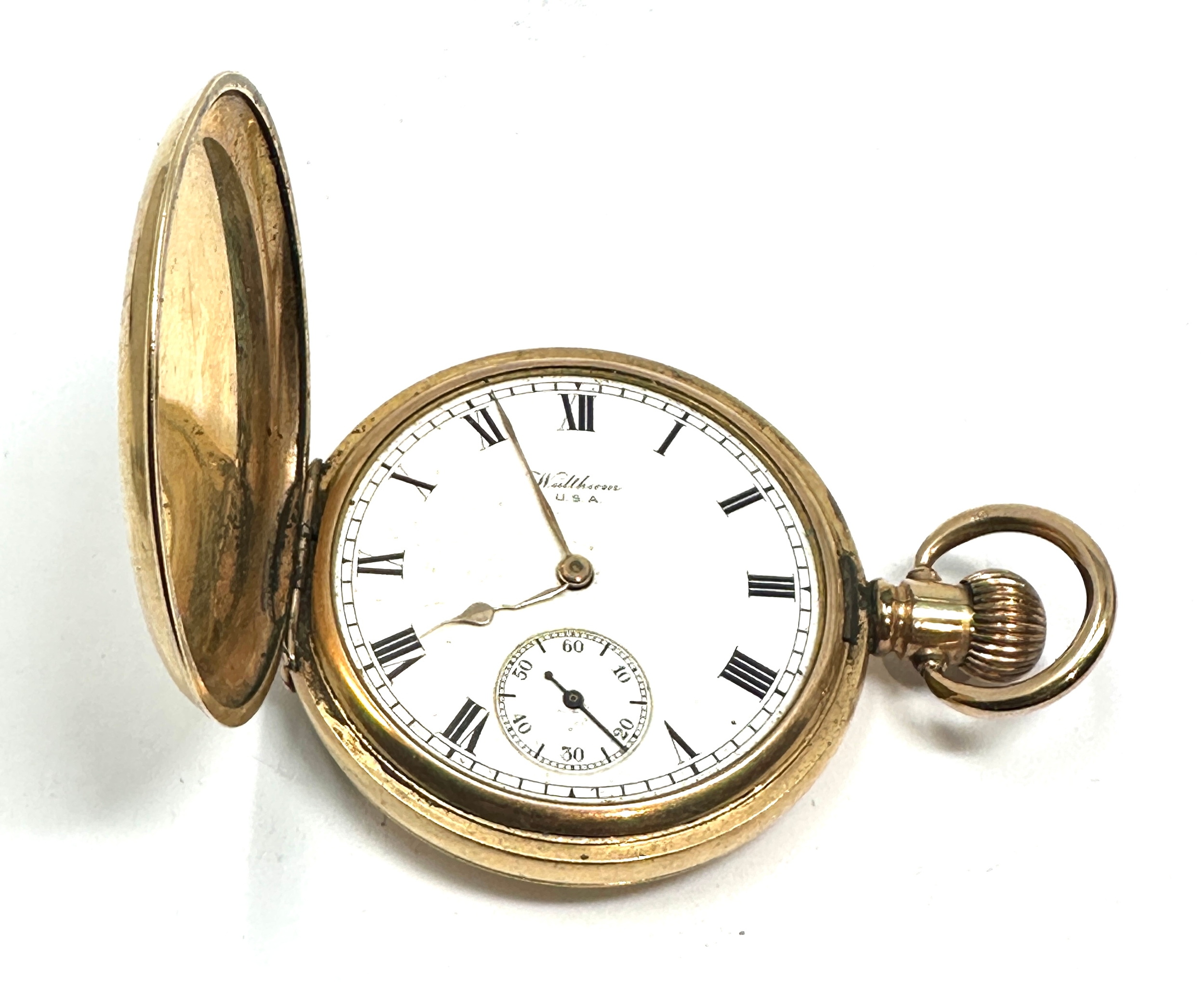 14ct gold plated waltham mass full hunter pocket watch the watch will tick when shaken but stops the - Image 2 of 4
