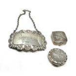 Vintage silver pill boxes & silver wine label