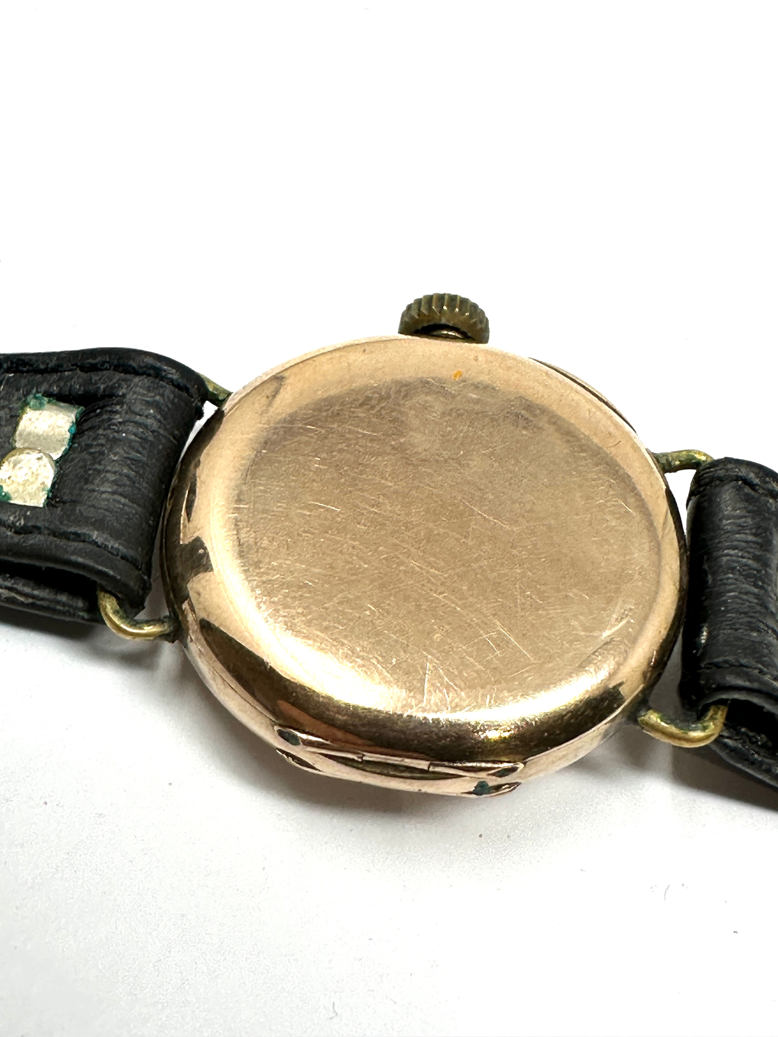 Antique 9ct gold ladies rolex wristwatch leather strap the watch is ticking - Image 3 of 6