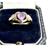 14ct gold diamond & amethyst heart ring weight 3.3g