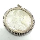 silver M Theresiad silver coin in silver frame pendant mount weight 34g