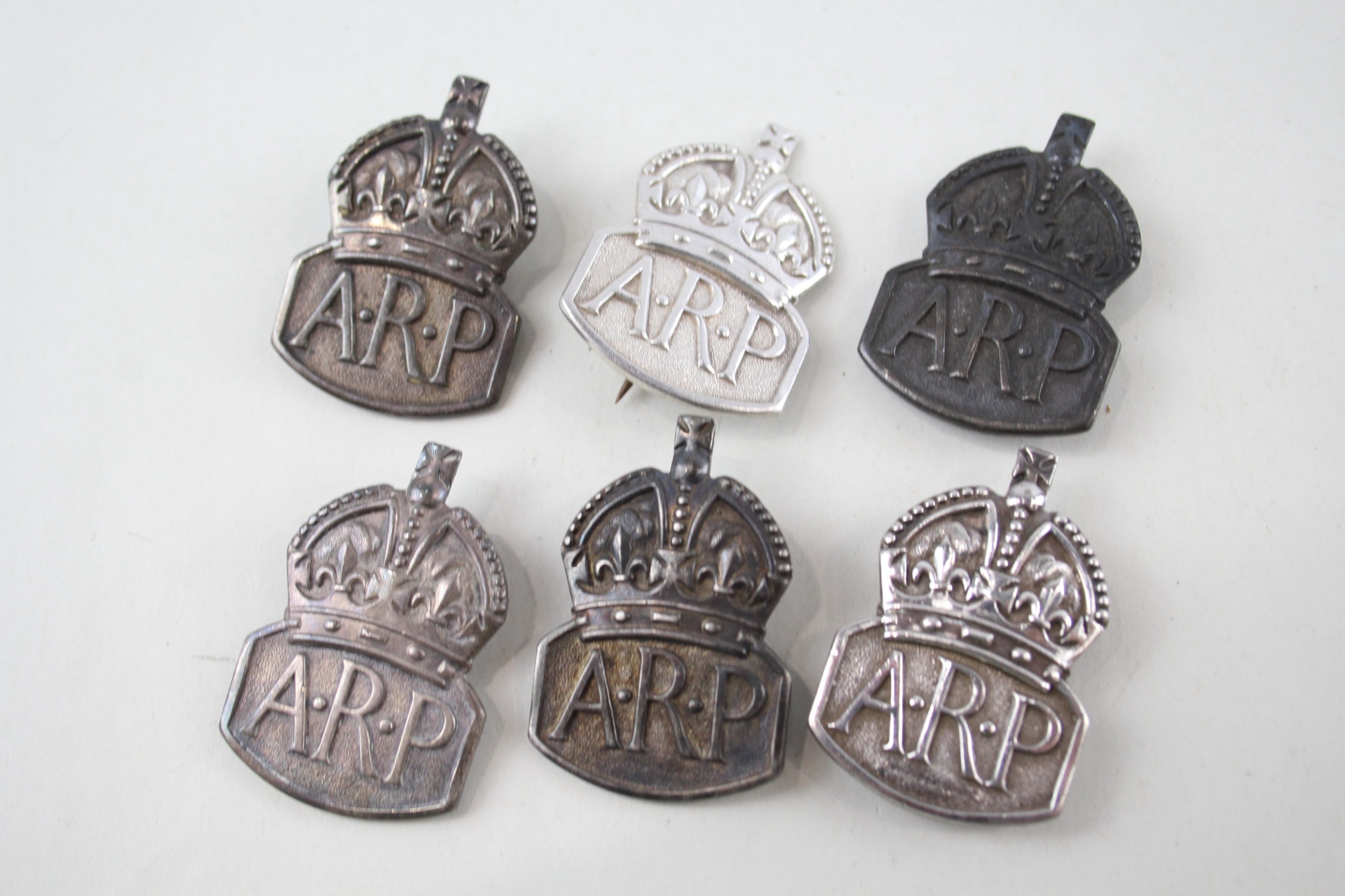 Sterling Silver WW2 A.R.P Badges x 6 inc Mens Womens 56g