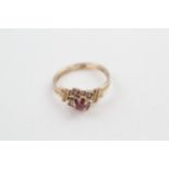 12ct gold antique ruby paste & seed pearl five stone dress ring (1.5g)