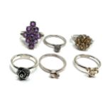 6 silver stone set rings