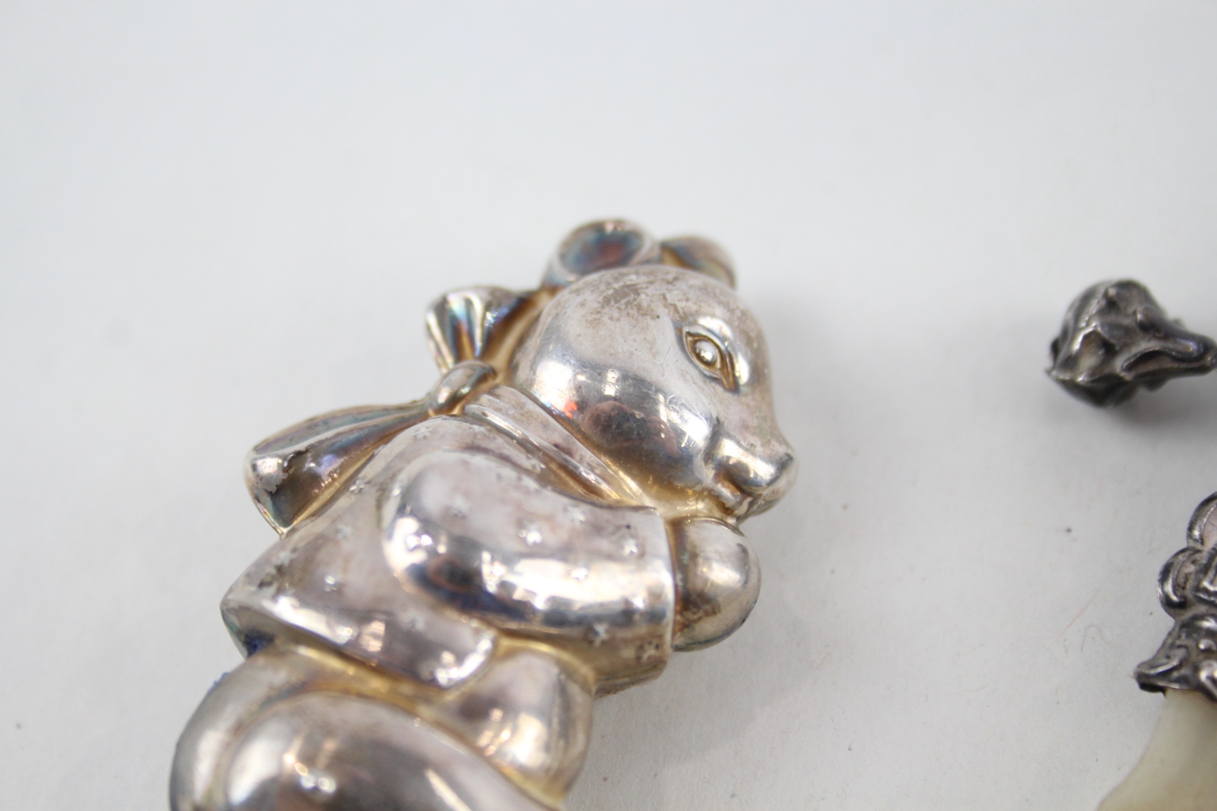 3 x .925 sterling baby rattles / whistles inc ivorine etc - Image 4 of 5