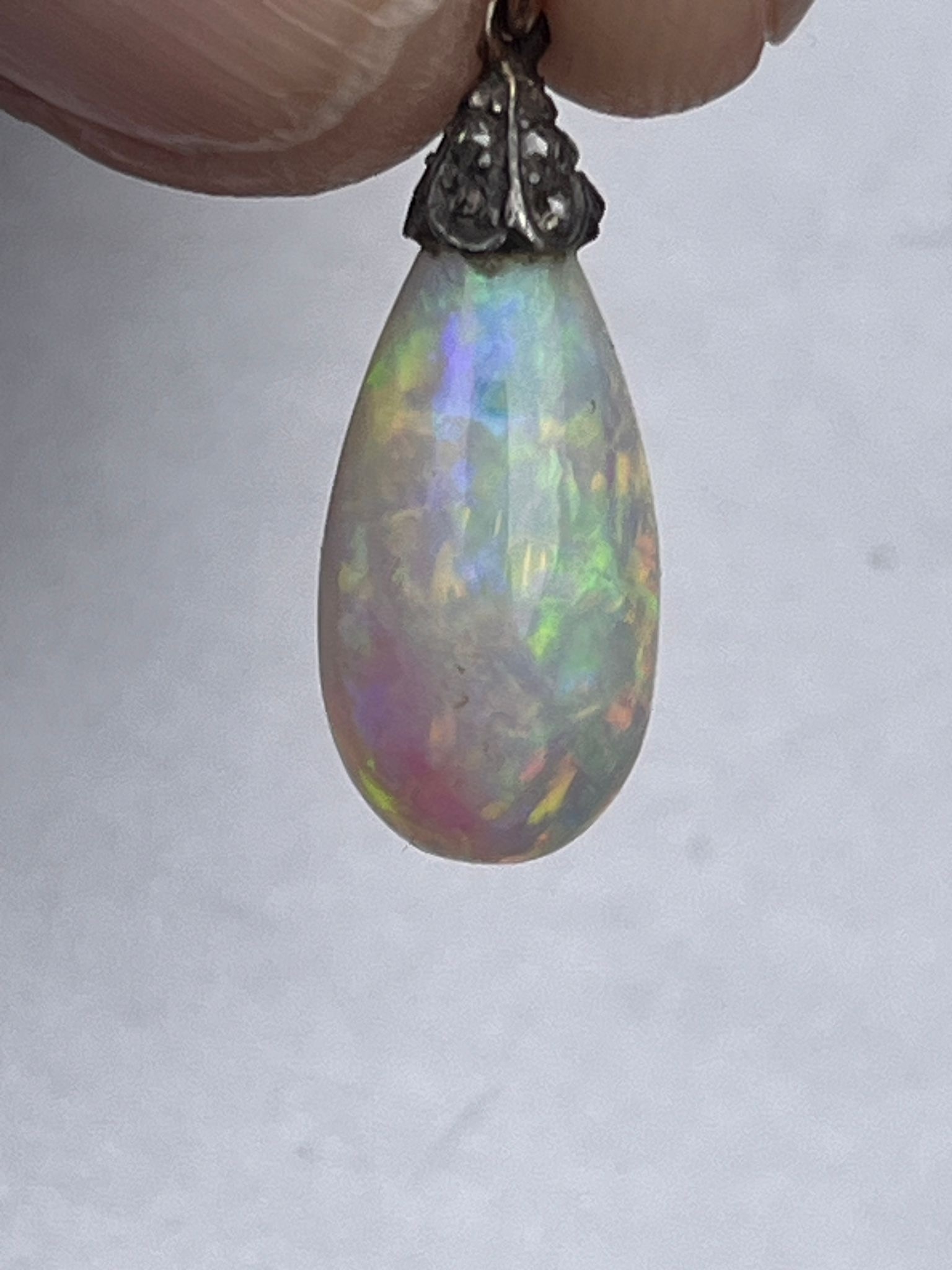 Fine antique rose cut diamond opal dropper pendant .mount set with rose cut diamonds the fiery - Image 3 of 5
