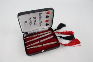 4 x .925 sterling cribbage pencils w/ box, enamel detail