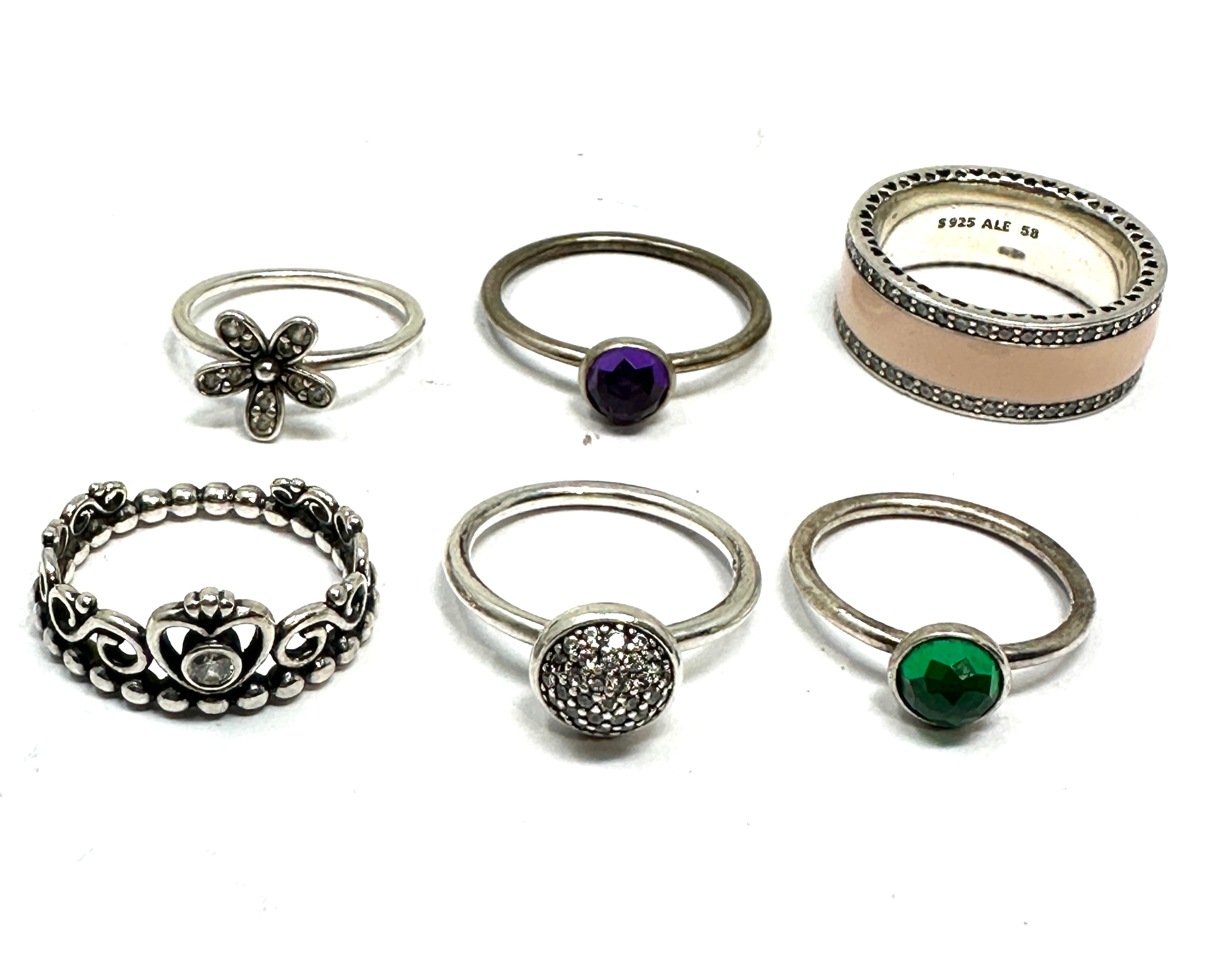 6 silver pandora rings