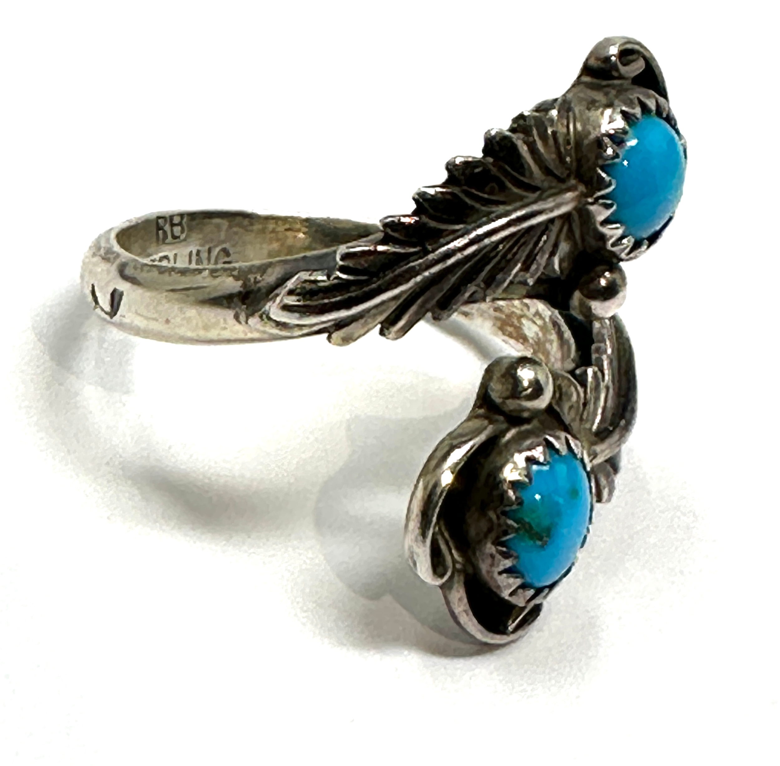 Vintage Navajo silver & turquoise ring by Running bear hallmarked RB sterling - Image 2 of 3