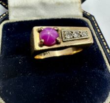 vintage 9ct gold star ruby & diamond ring weight 11g