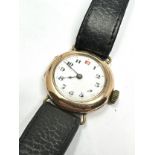 Antique 9ct gold ladies rolex wristwatch leather strap the watch is ticking