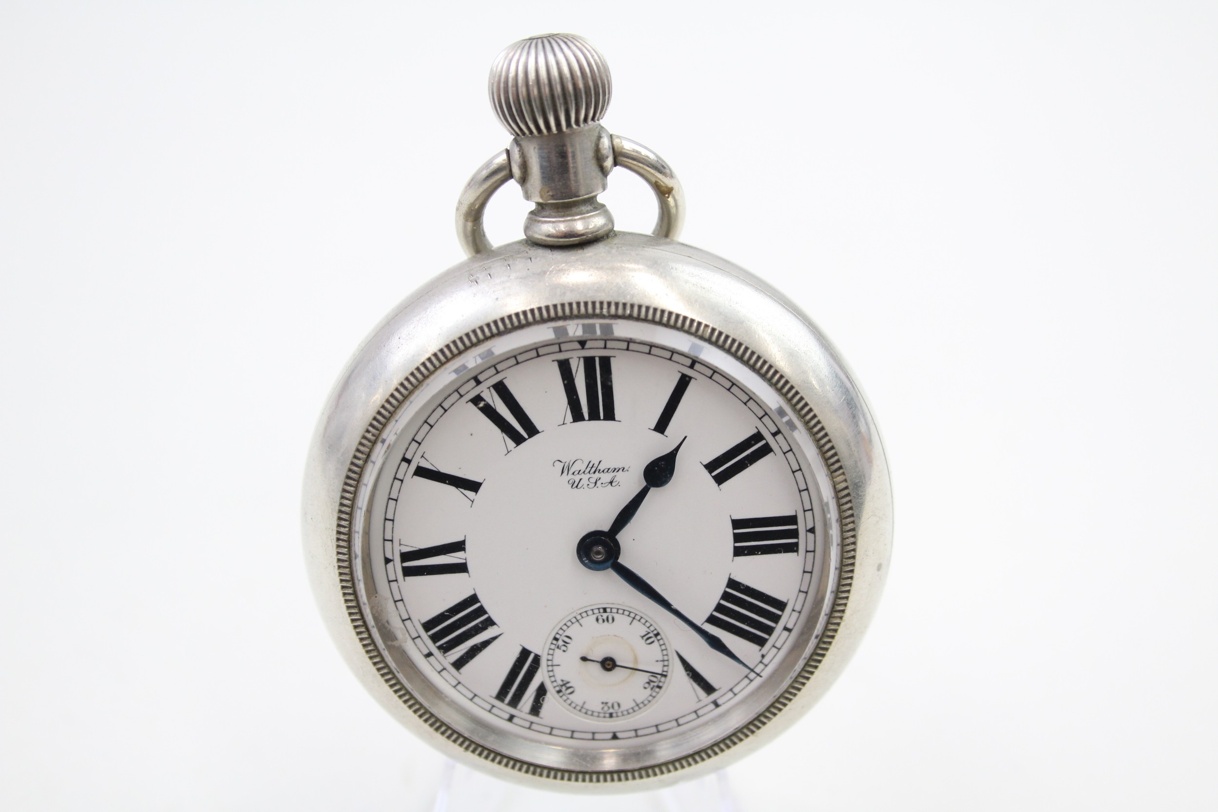 WALTHAM Gents Vintage Railway Open Face Pocket Watch Hand-wind Working