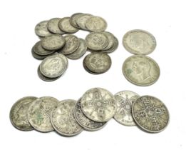 selection of pre 1947 silver coins inc half crowns two shillings & shillings weight 219 g