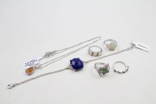 A collection of silver gemstone jewellery including Opal (24g)