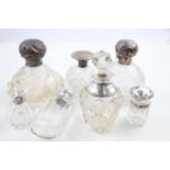 7 x .925 sterling banded / topped & cut glass ladies vanity scent bottles