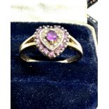 9ct gold diamond & amethyst heart ring weight 3g