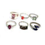 6 silver stone set rings