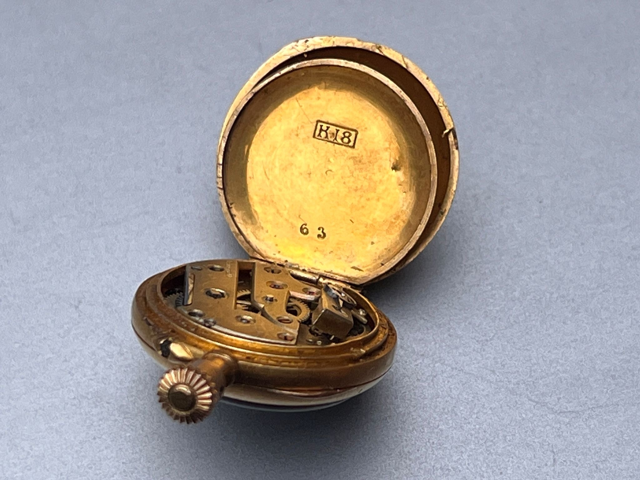 Miniature 18ct gold leCoultre pocket watch weight 9 gms the watch is not ticking - Image 6 of 6