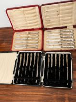 four cased sets of antique / vintage silver handled dessert knives