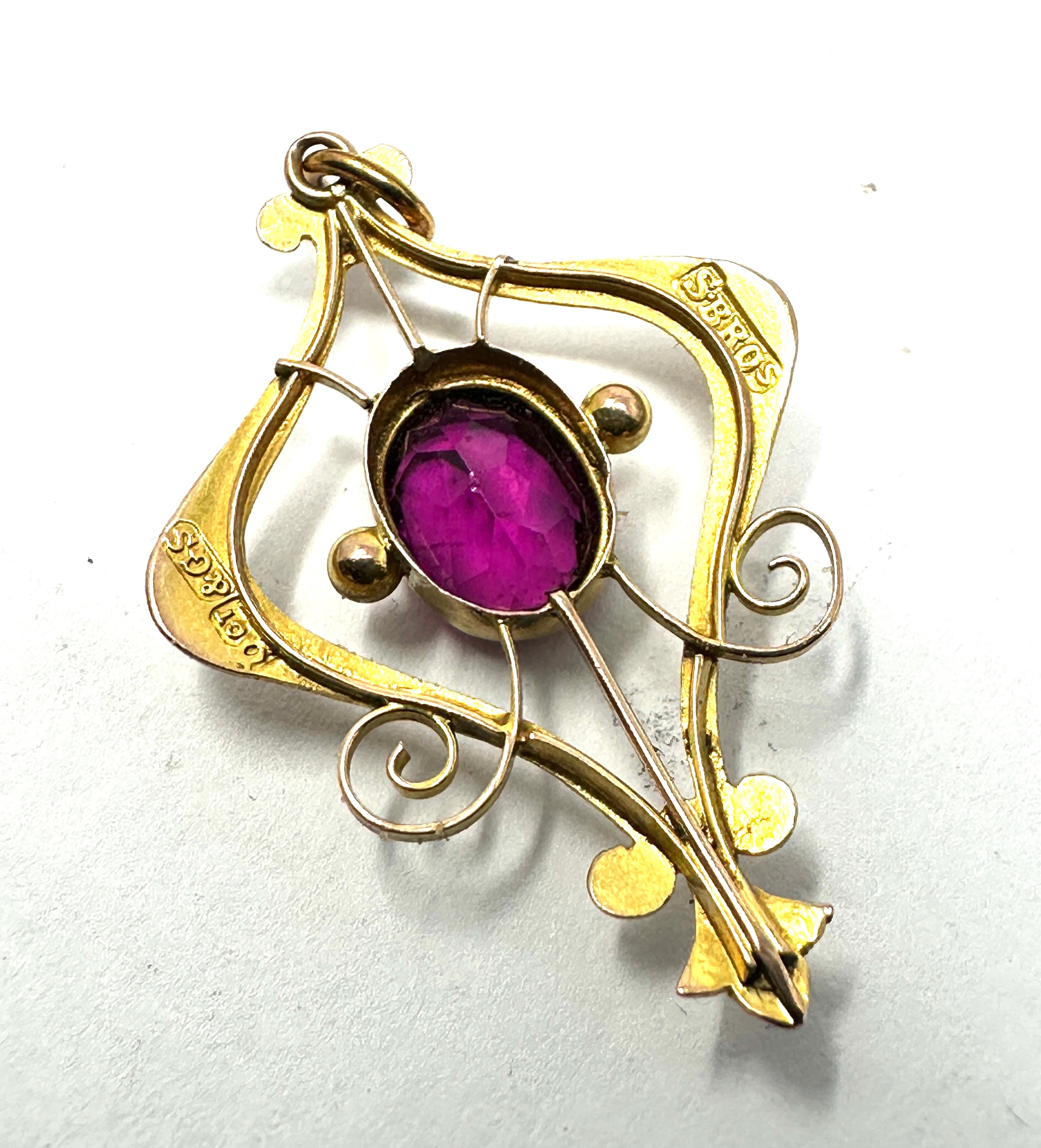 Antique 9ct gold & amethyst pendant weight 1.6g - Image 3 of 3