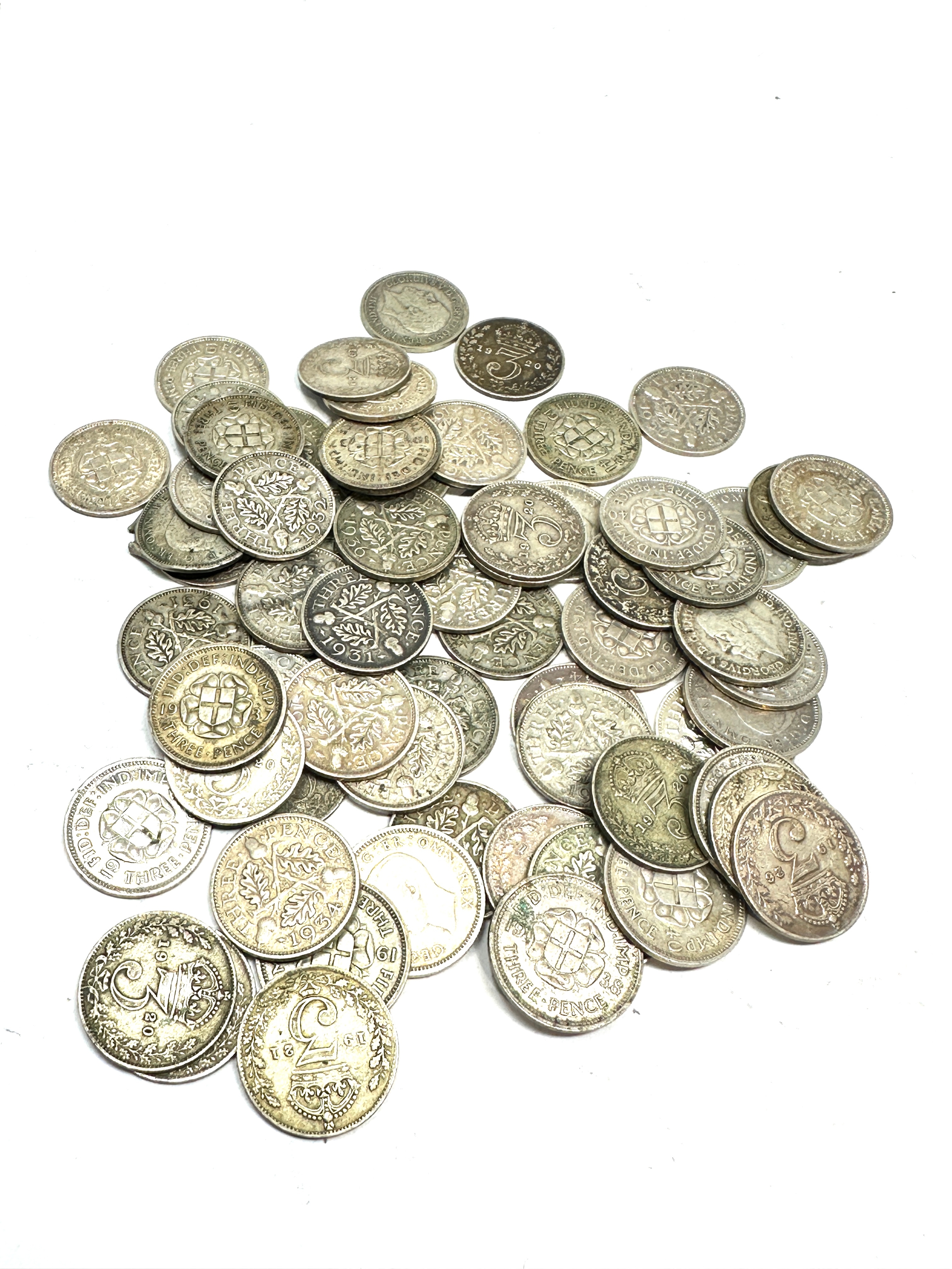 selection of pre 1947 silver three pence coins weight 94g