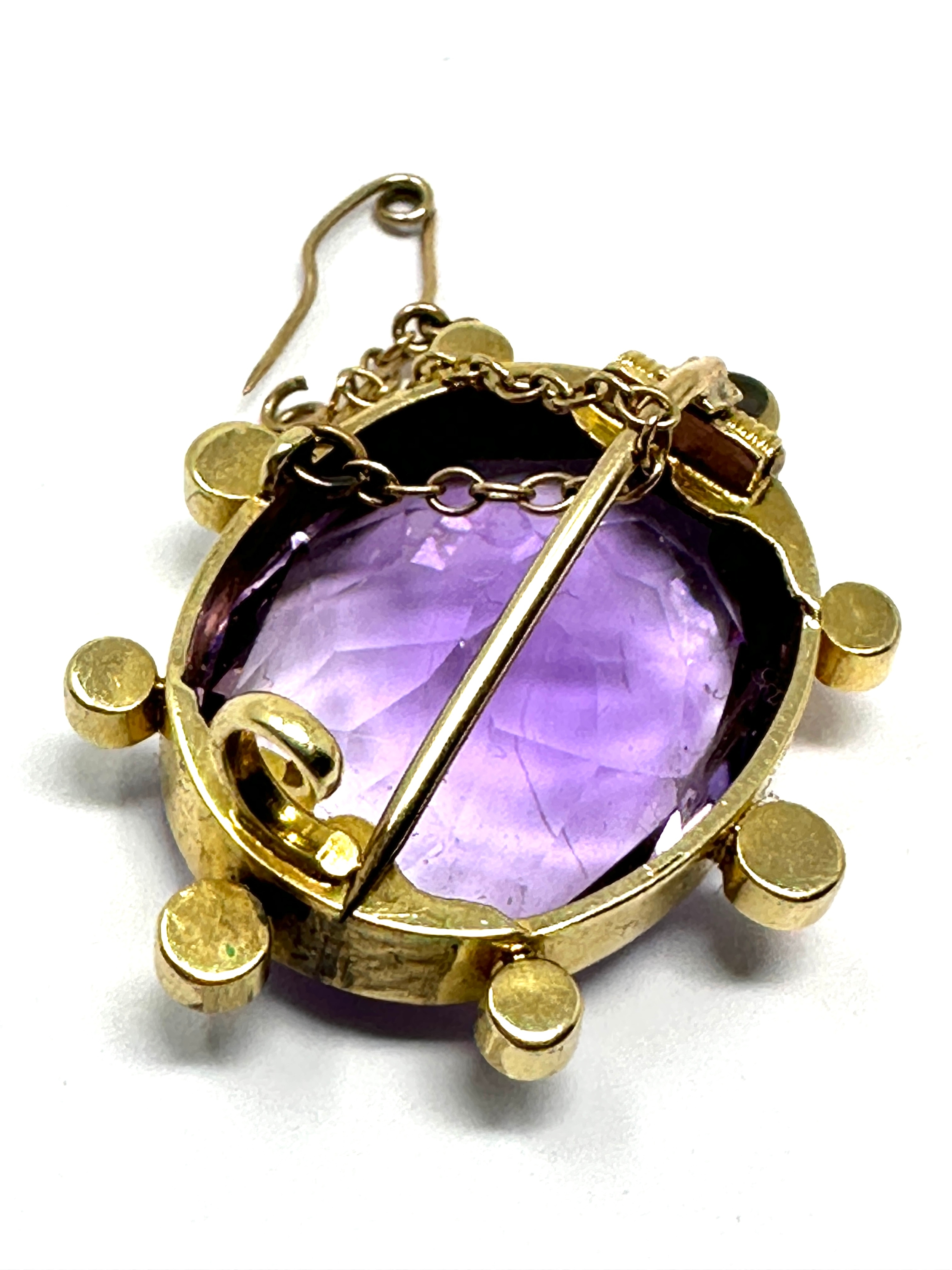 Fine gold amethyst & seed pearl brooch measures approx 2.8cm by 2.3cm weight 8.1g not hallmarked - Image 3 of 4