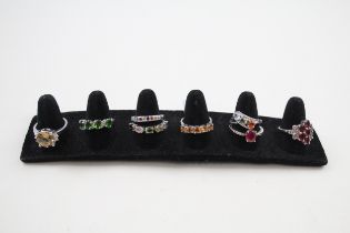A collection of silver gemstone rings including Ruby (27g)
