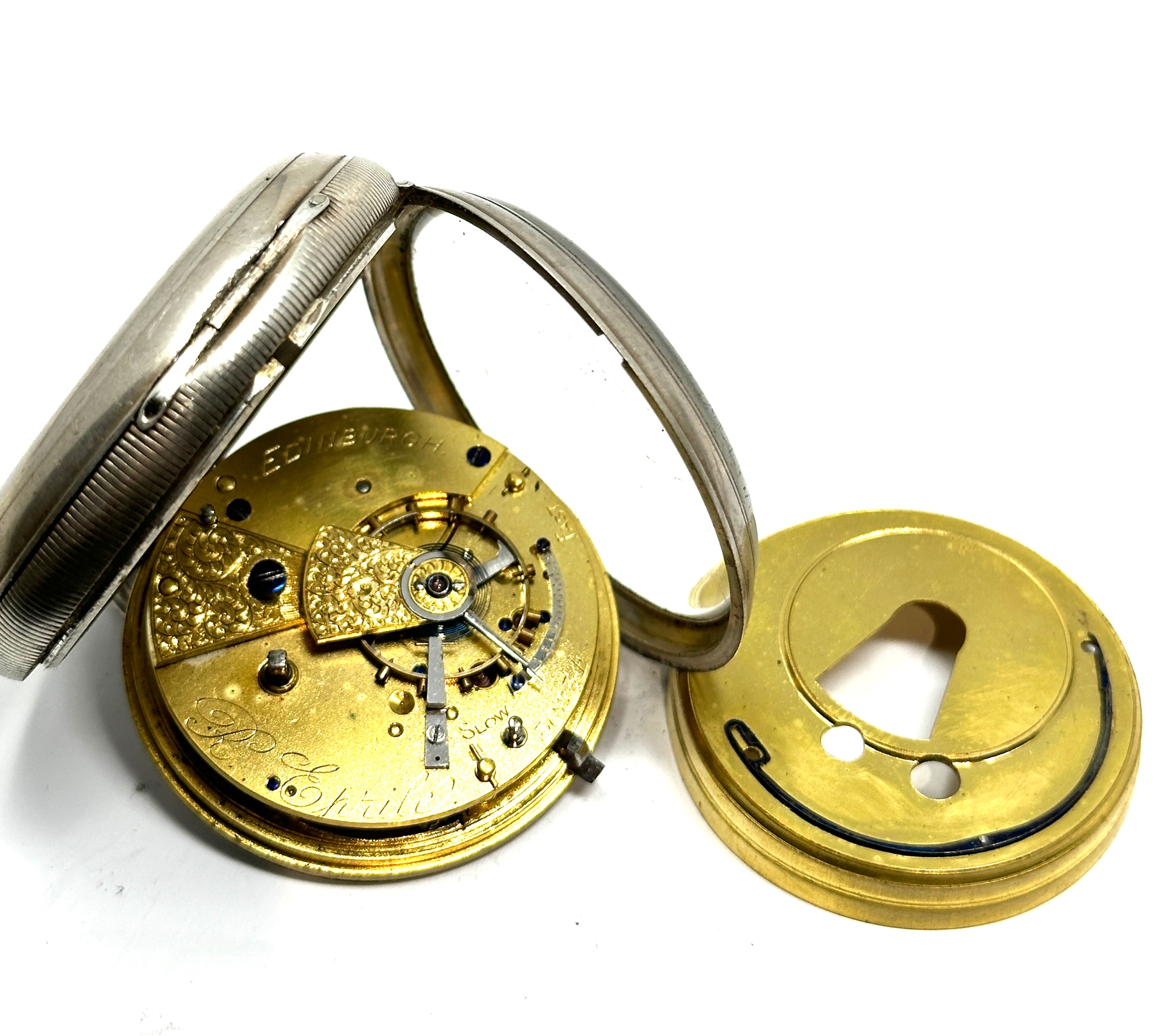 Large antique open face silver pocket watch r.Eprile Edinburgh the watch will tick when shaken but - Image 5 of 5