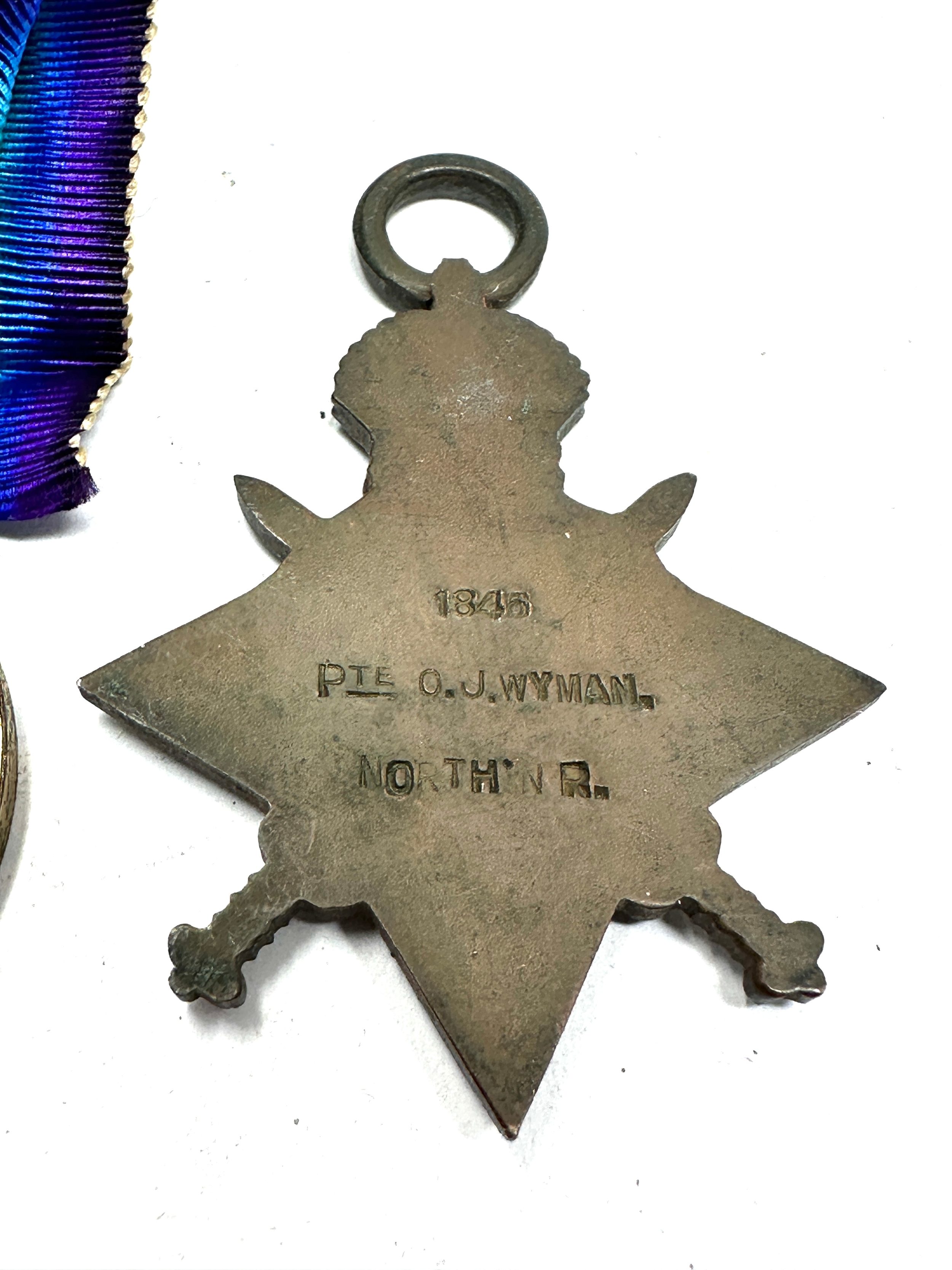 ww1 trio medals K.I.A 1845 PTE O.J.WYMAN Northampton reg - Image 5 of 5
