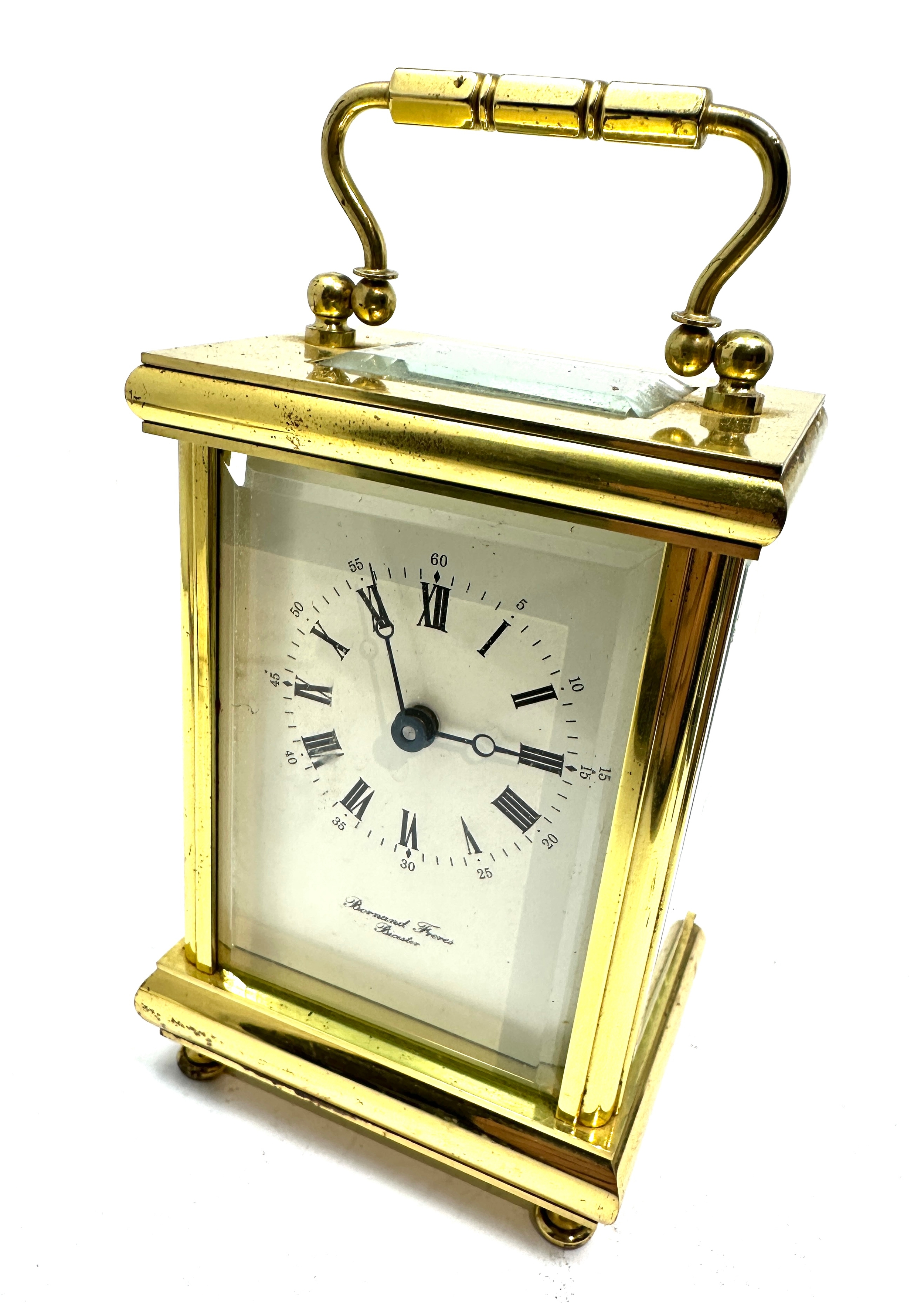 Brass carriage clock & key by bornand freres bicester clock ticks but stops