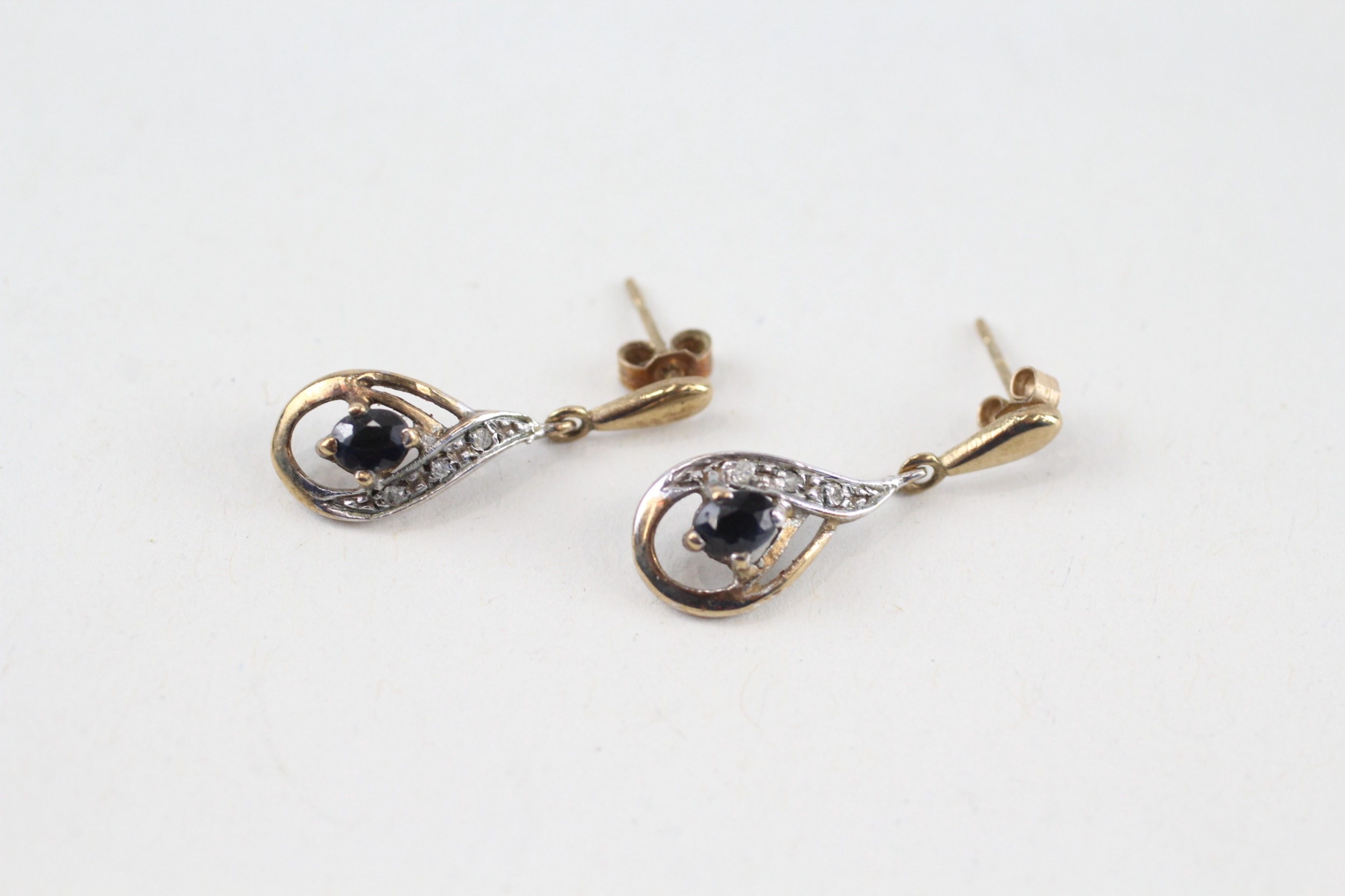 9ct gold sapphire & diamond drop earrings (1.4g)