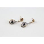 9ct gold sapphire & diamond drop earrings (1.4g)
