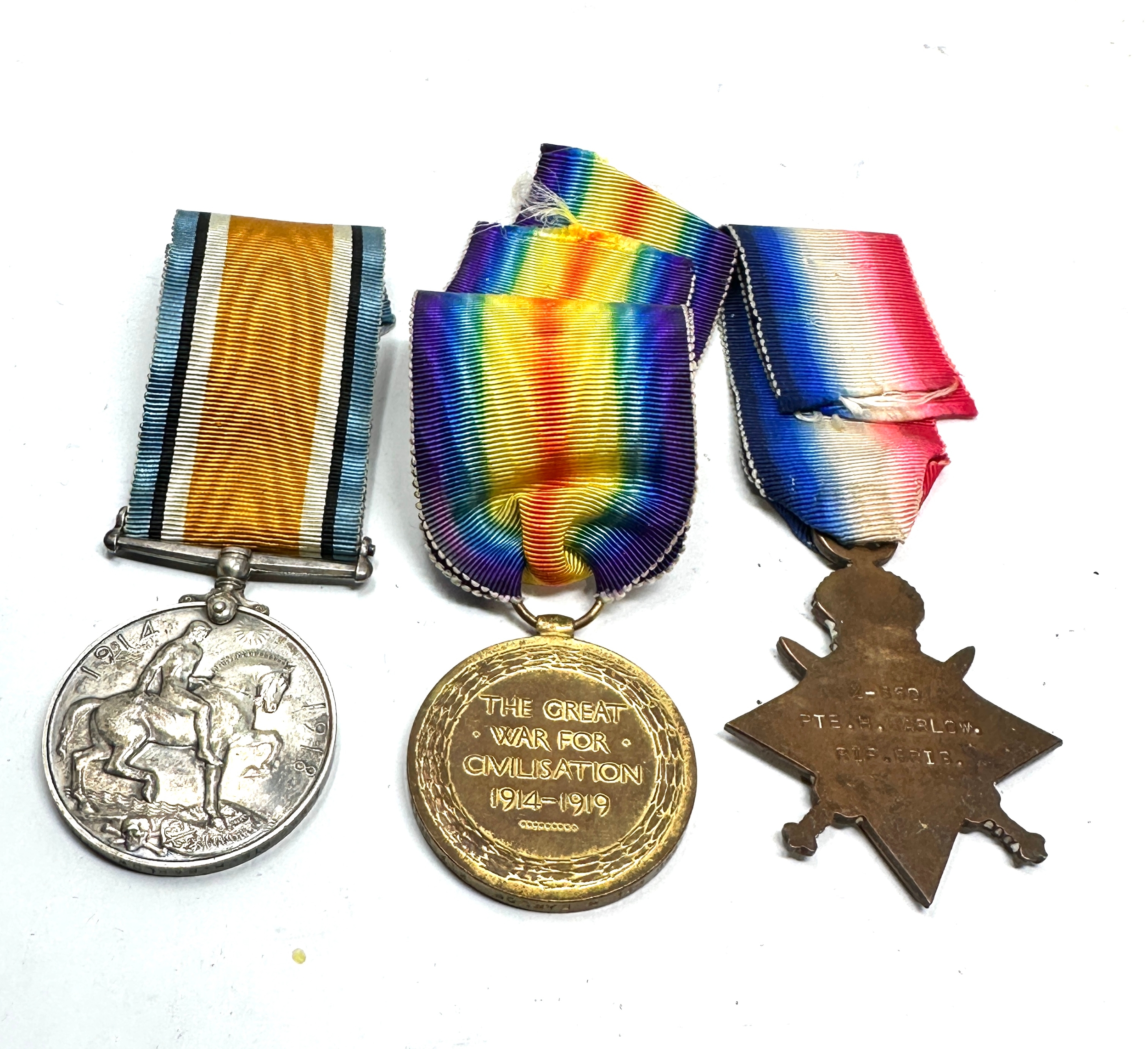 WW1 trio medals to z-850 pte h.barlow rifle brigade - Image 4 of 4