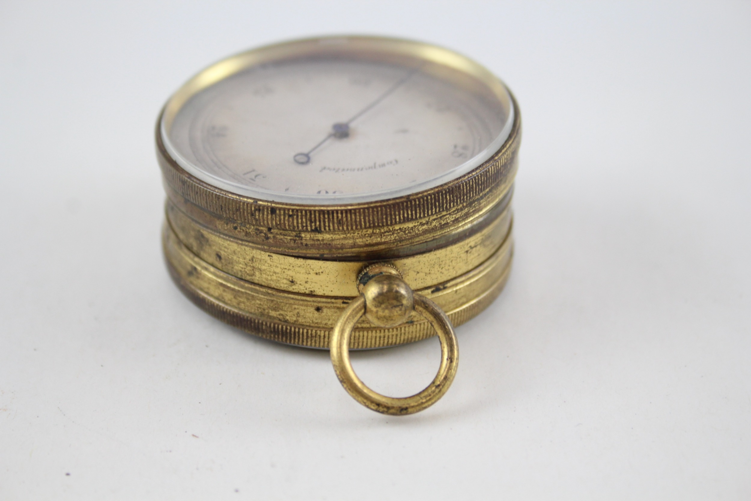 Antique Leather Cased Pocket Compass Barometer - Image 4 of 5