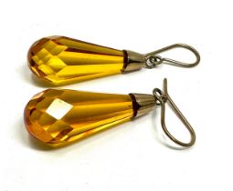 9ct Gold Citrine coloured Teardrop earrings measure approx 3.5cm drop weight.