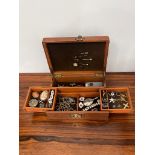 Box of antique & later costume jewellery in leather jewellery box