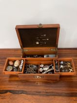 Box of antique & later costume jewellery in leather jewellery box