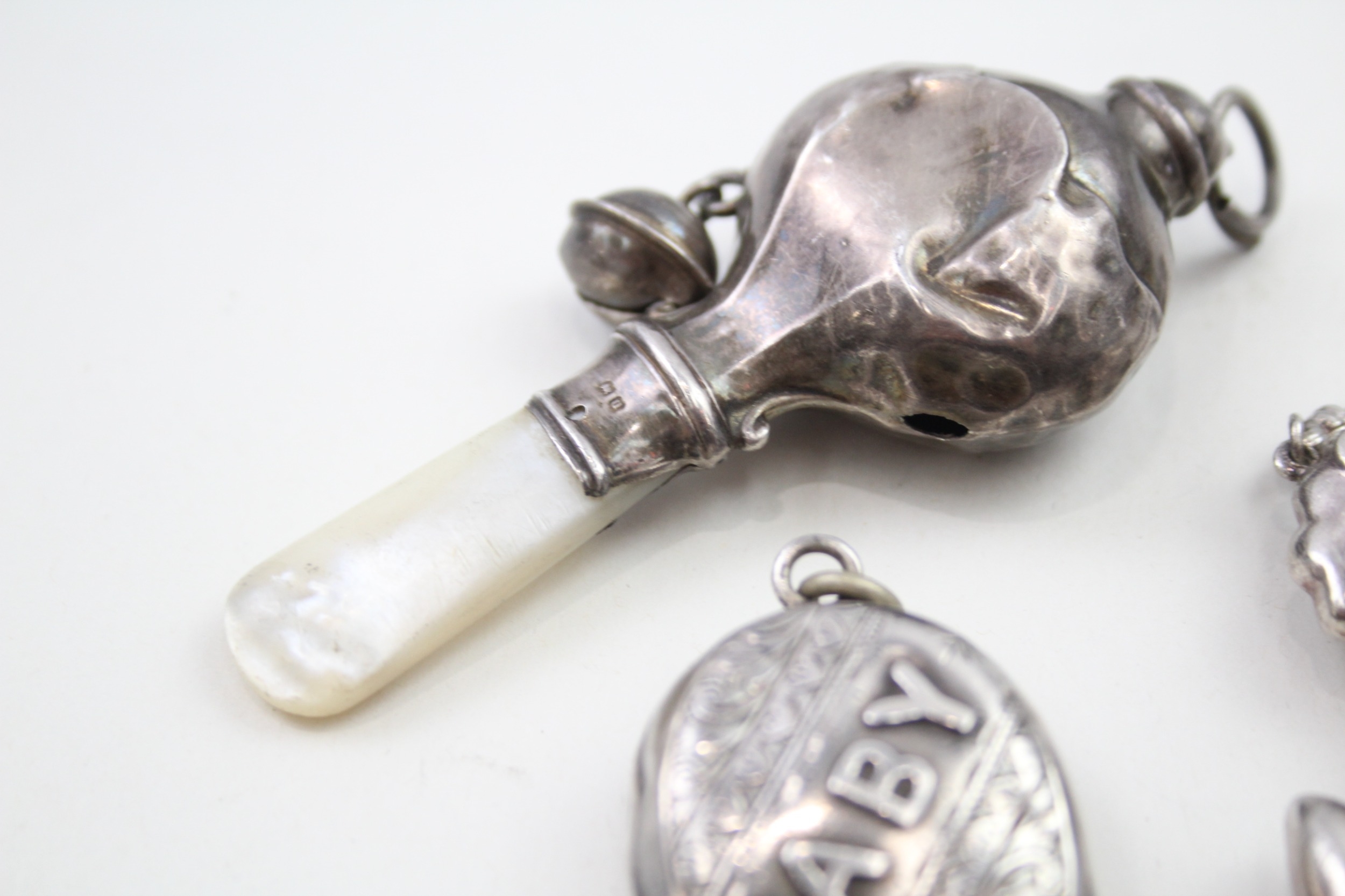 4 x .925 sterling silver baby rattles - Image 3 of 8