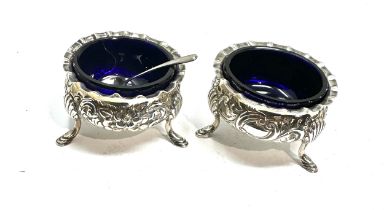 pair of antique silver salts blue glass liners Birmingham silver hallmarks