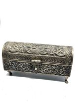 Heavy antique indian silver casket marked 900 measures approx 16cm wide height 8.5cm weight 470g 2
