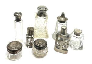 8 antique silver top bottles