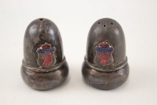 2 x .925 sterling acorn shaped novelty souvenir salt & pepper cellars