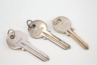 3 x .925 sterling novelty key form keyrings