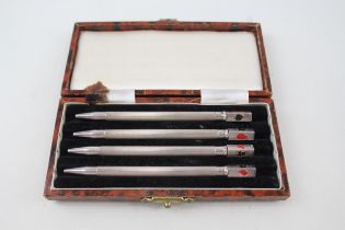 4 x vintage .925 sterling cribbage pencils w/ enamel, case