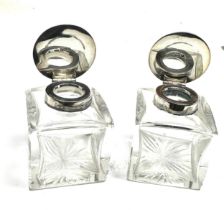 Pair of antique silver top inkwells sheffield silver hallmarks each measure approx height 6cm by 5cm