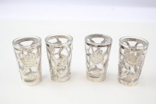 4 x .925 sterling & glass shot cups / glasses