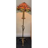 Tall standard metal lamp with tiffany style dragonfly shade, approximately 65 inches tall, working