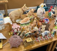 Selection of porcelain animals majority pig figures