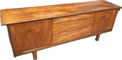 Two door three drawer teak sideboard measures approx 78 inches long, 19 deep and 29 tall